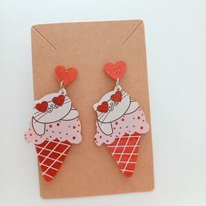 Fashion Jewelry Ice Cream Earrings with Red Hearts